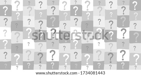 Seamless background with question signs. Too Many Questions. Quiz Background. AQ button. Asking questions. Ask for help. Closeup. Horizontal banner.  Vector illustration 