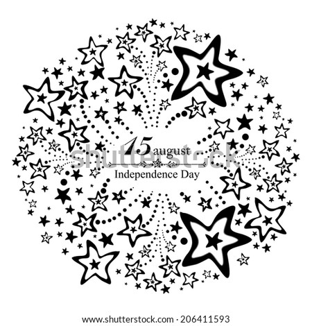 White background for Indian Independence Day with text 15 August, firework and place for your text.  illustration