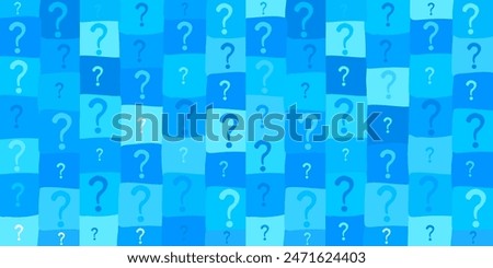 Seamless background with question signs. Too Many Questions. Quiz Background. AQ button. Asking questions. Ask for help. Closeup. Horizontal banner.  Vector illustration 