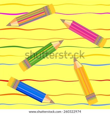 Repeating abstract background with Colorful pencils and lines. seamless pattern. illustration
