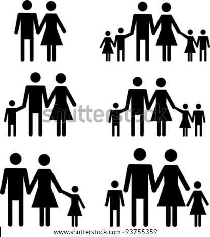 Silhouette family. Icon person, woman, man, kid, child, boy, girl, father, mother, parents symbol. People vector illustration.