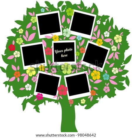 Family album. Floral tree with frames for your photos. Illustration
