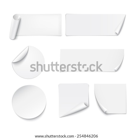 Set of white paper stickers on white background. Vector illustration