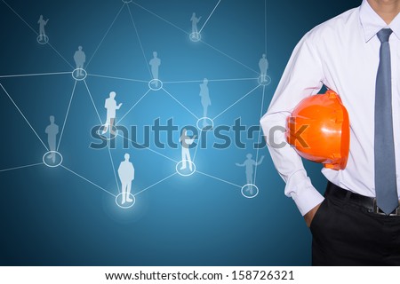 Engineering Business man drawing social network structure.