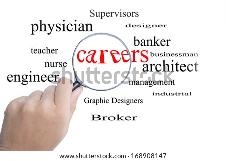 Search Careers with a magnifying glass on white background