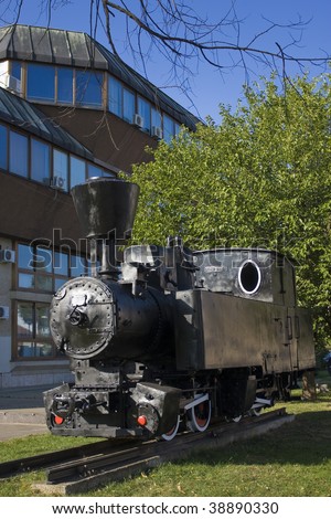 Old steam train, exhibit in front of museum building, Banja Luka, Republika Srpska, Bosnia