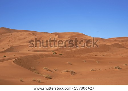 Sand dunes in the Sahara Desert of Morocco in North Africa