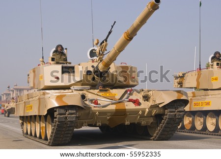 DELHI - JANUARY 20: Indian Army tanks practice for the annual Republic Day Parade on January 20, 2008 in Delhi, India