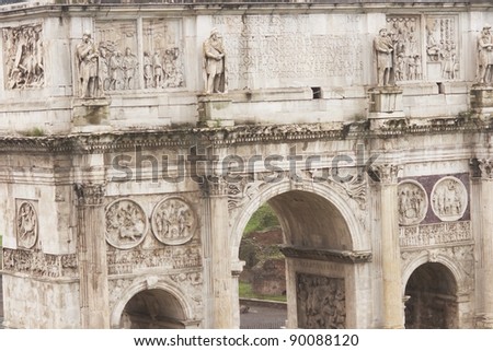 Arch of Constantine. Triumphal arch to the Roman Emperor Constantine next the Colosseum in Rome, Italy. Circa AD315