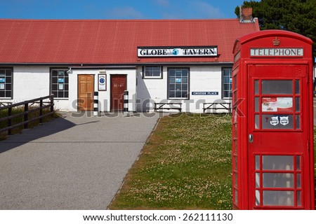 STANLEY, FALKLAND ISLANDS - FEBRUARY 14, 2015: The Globe Tavern, a Public House in Stanley, capital of the Falkland Islands