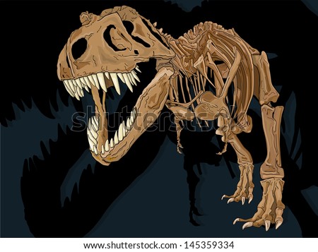 Vector Drawing Of A T-Rex Skeleton/ T-Rex Skeleton/ Easy To Edit Layers ...