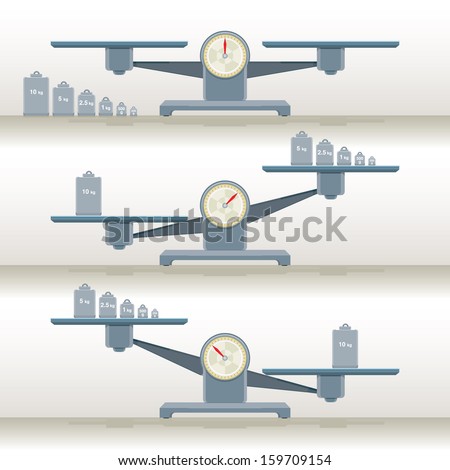 Vector drawing of Balance Scales and weights/Balance Scale and Weights/Easy to edit groups and layers, Easy to modify measurments and weights. Add change modify easily for your use. no meshes effects.