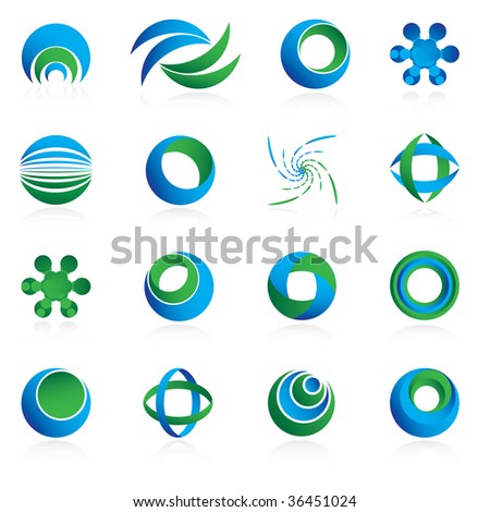A Set Of Blue And Green Circle Design Element Icons Isolated On A White ...