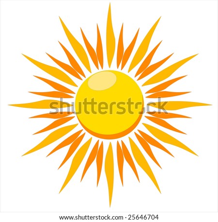 A vector illustration of a blazing hot sun on a white background