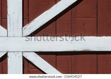 Barn door with white trim close up