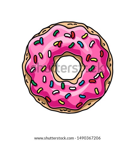 cartoon donut with pink glaze. vector illustration 