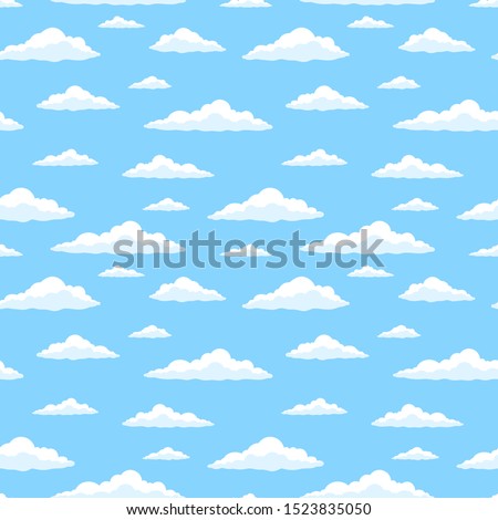 Cartoon blue sky wish clouds. Seamless pattern. Texture for fabric, wrapping, wallpaper. Decorative print.