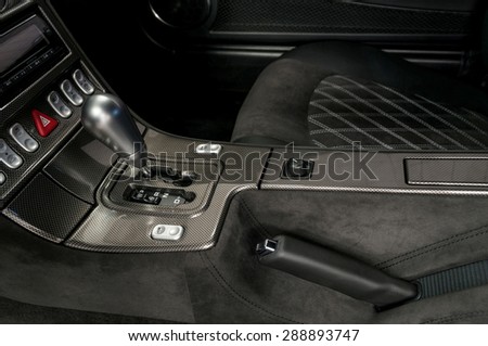 Modern car automatic transmission. Interior detail.