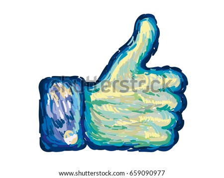 Thumb up vector icon. Van Gogh brushed style