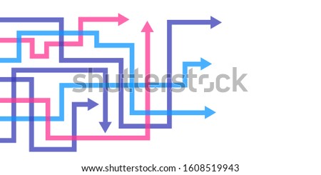 Direction concept. Abstract blue and pink arrows minimal flat design. Template or banner. Vector illustration isolated on white background.
