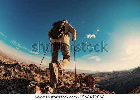 Similar – Foto Bild Unerkennbare Backpacker-Trekking im Herbstwald