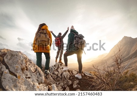 Similar – Image, Stock Photo Unrecognizable traveler in mountains in winter