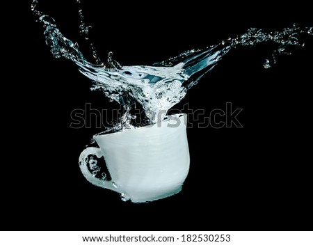 A cup of water spills as it is dropped in water