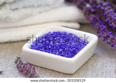 Lavender spa with sea salt and dried lavender