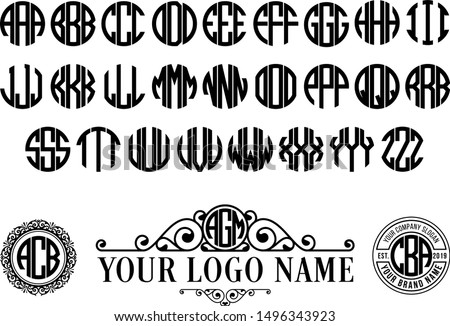 Circle monogram font. Round logotype with 3 letter. Vintage symbol style with spiral classic.