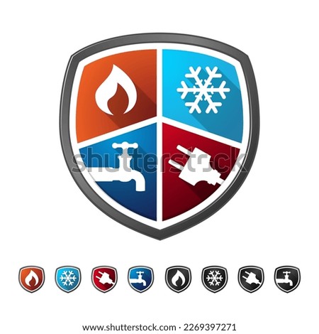 Heating Cooling HVAC Electrical Plumbing Equipment and Service Emblem Brand Logo and Icon for  Vector Design Concept