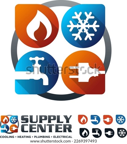 Heating Cooling HVAC Electrical Plumbing Equipment and Service Pin Area Brand Logo Icon Vector Design Concept