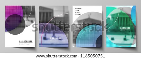 The vector layout of A4 format modern cover mockups design templates for brochure, magazine, flyer, booklet, annual report. Creative modern bright background with colorful circles and round shapes