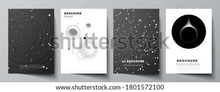 Vector layout of A4 format cover mockups design templates for brochure, flyer layout, booklet, cover design, book design, brochure cover. Tech science future background, space astronomy concept.