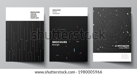 Vector layout of A4 format cover mockups design templates for brochure, flyer layout, booklet, cover design, book design, brochure cover. Tech science future background, space astronomy concept.