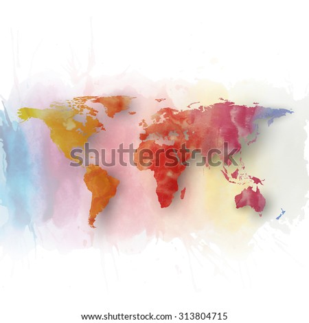 World map element, abstract hand drawn watercolor background, great composition for your design, illustration.