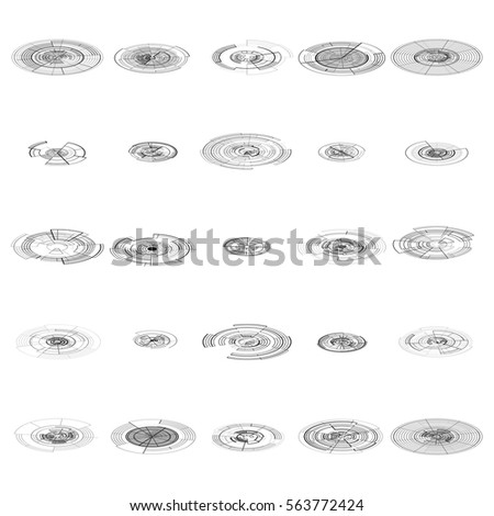 Set of abstract hud elements isolated on white background. High tech, virtual graphic touch element. UI infographic web symbols. Science and technology concept. Futuristic vector.
