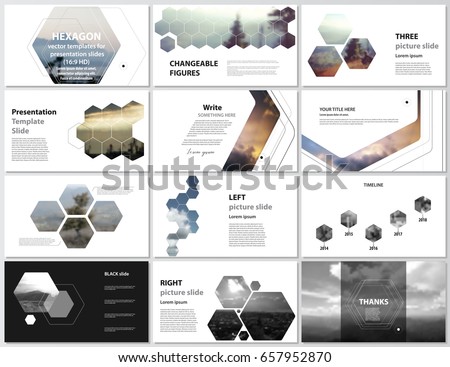 The minimalistic abstract vector illustration of editable layout of high definition presentation slides design business templates. Hexagonal style decoration for flyer, report, advertising, brochure