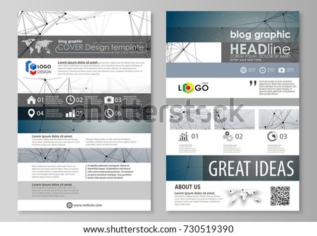 Blog graphic business templates. Page website design template, easy editable abstract vector layout. DNA and neurons molecule structure. Medicine, science, technology concept. Scalable graphic