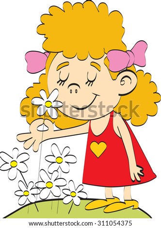 Child Smell Flowers Stock Vector Illustration 311054375 : Shutterstock