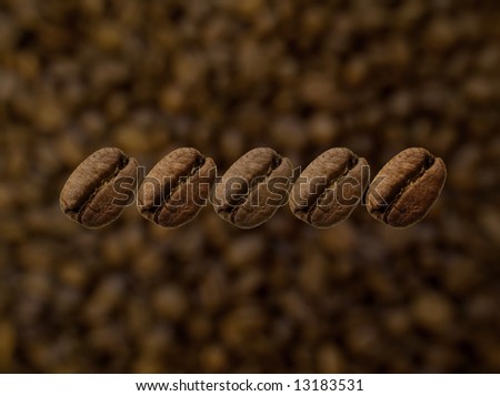 Five coffee beans in line Stock foto © 