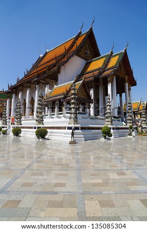 The beautiful chapel of Thai architecture where have the metal alloy buddha stay in this place