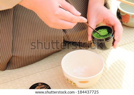 ritual of tea in Japan as welcome guests in front of a drink