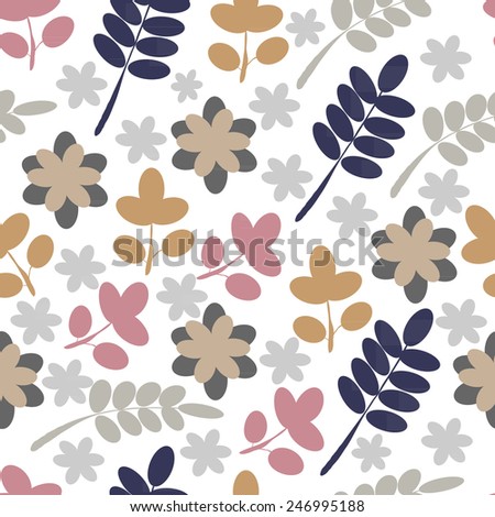 Flower seamless pattern Seamless drawing with flat leaves and flowers. Square raster illustration.