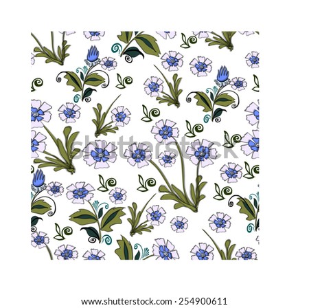 Flower seamless background.Seamless pattern from  flowers, leaves, stalks and additional elements. Square  illustration.