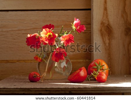 still life, tomato, flower,