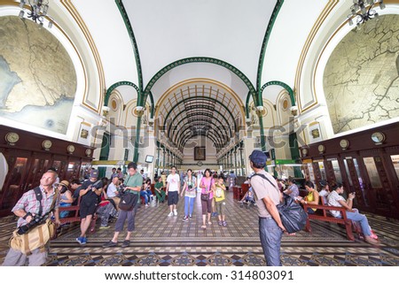 Ho Chi Minh City, Vietnam - August 21,2015: Saigon Central Post Office is a post office in the downtown Ho Chi Minh City. It is a tourist attraction in Vietnam today.