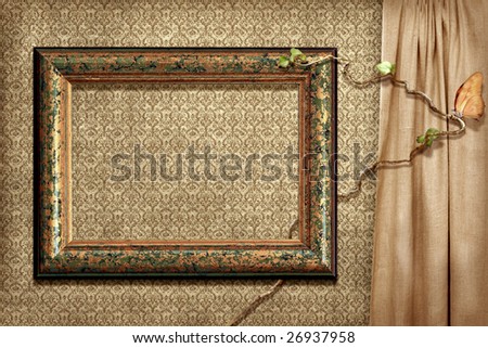 Grunge frame on a grunge wallpaper with  ivy and butterfly