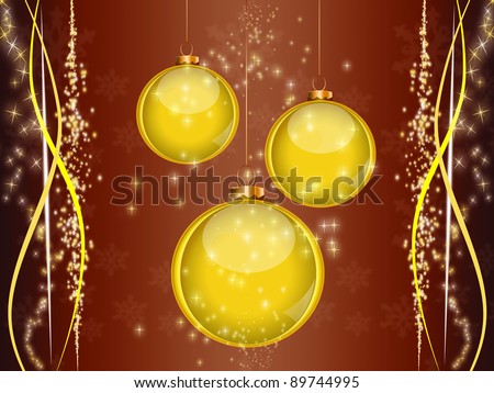 Golden shiny three hanging balls with decorative strips