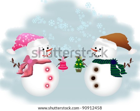 Snow couple with presents