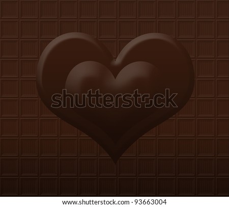 Sweet dark chocolate heart on chocolate tablet